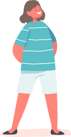 Girl Wear Striped Blue T-shirt and White Shorts Trousers  Illustration