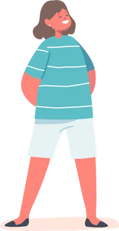 Girl Wear Striped Blue T-shirt and White Shorts Trousers  Illustration