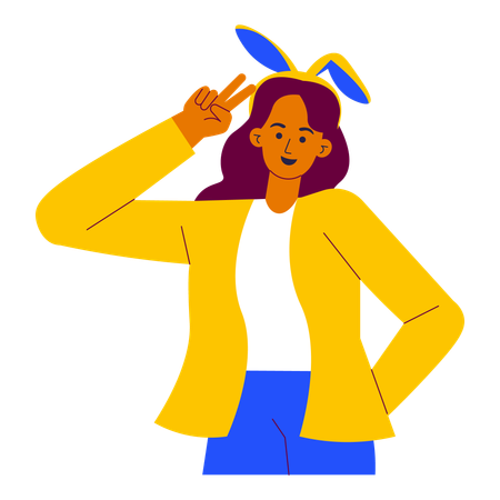 Girl wearing a bunny headband  Illustration