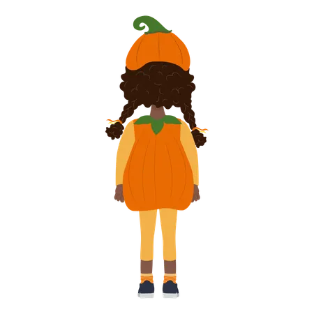 Girl Wearing a Pumpkin Halloween Costume  Illustration