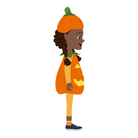 Girl Wearing a Pumpkin Halloween Costume  Illustration