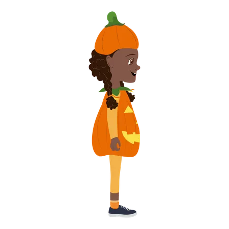 Girl Wearing a Pumpkin Halloween Costume  Illustration