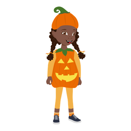 Girl Wearing a Pumpkin Halloween Costume  Illustration