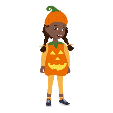 Girl Wearing a Pumpkin Halloween Costume  Illustration