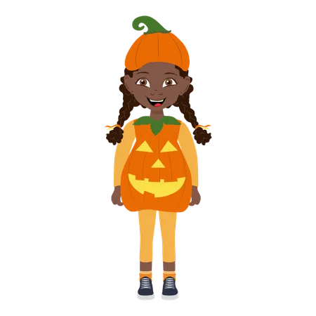 Girl Wearing a Pumpkin Halloween Costume  Illustration