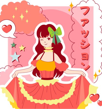 Girl Wearing Anime Dress  Illustration