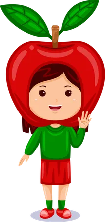 Girl Kids Apple Character Illustration