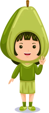 Girl Kids Avocado Character Illustration