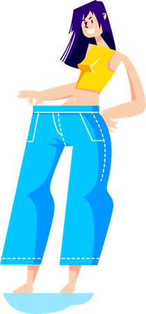 Girl wearing big jeans after weight loss Illustration