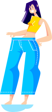 Girl wearing big jeans after weight loss  Illustration