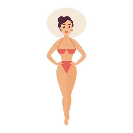 Girl wearing bikini at beach  Illustration