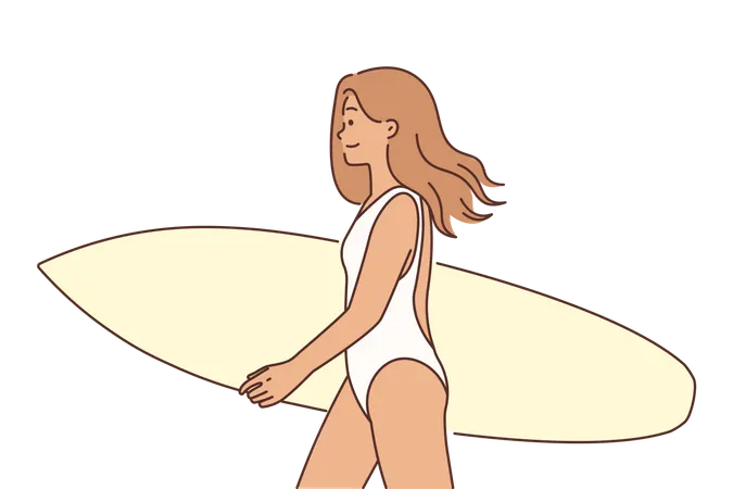 Girl wearing bikini going for surfboarding  Illustration