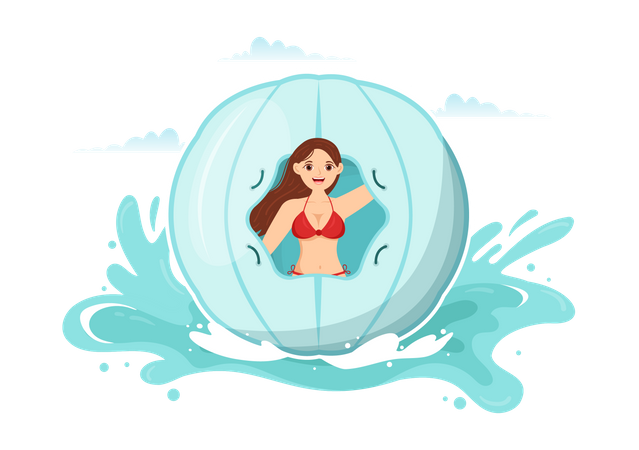 Girl wearing bikini sitting inside Zorb ball  Illustration