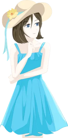 Girl wearing blue dress and hat  Illustration