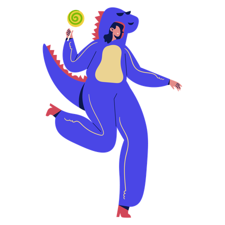 Girl wearing Dinosaur Costume  Illustration