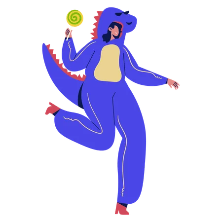 Girl wearing Dinosaur Costume  Illustration