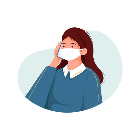 Girl Wearing Face mask  Illustration