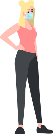 Girl wearing face mask  イラスト