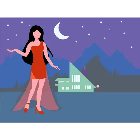 The Girl Is Wearing A Fancy Dress For A Night Party Illustration