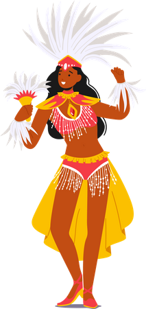 Girl Wearing Festival Costume with Feathers Dancing at Carnival in Rio De Janeiro Illustration