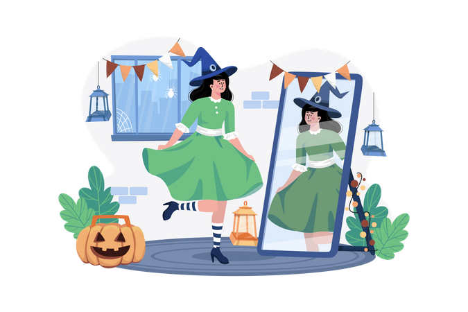 Girl wearing Halloween costume Illustration