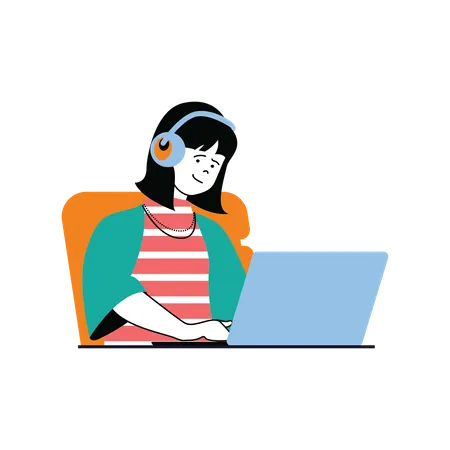 Girl wearing headphone doing web designing  Illustration