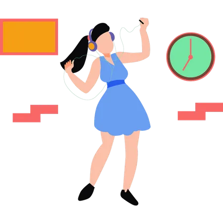Girl wearing headphones dancing  Illustration