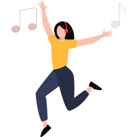 Girl wearing headphones enjoying music  Illustration