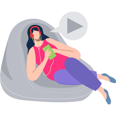 Girl wearing headphones is listening to a podcast  Illustration
