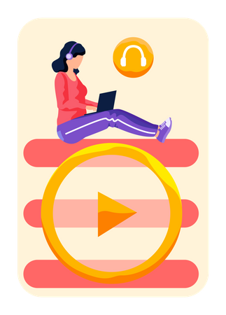 Girl wearing headphones while watching video  Illustration