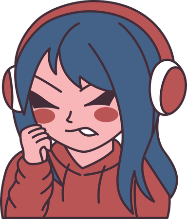 Girl wearing headset with angry expression  Illustration