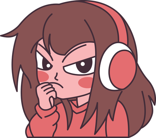 Girl wearing headset with angry expression  Illustration