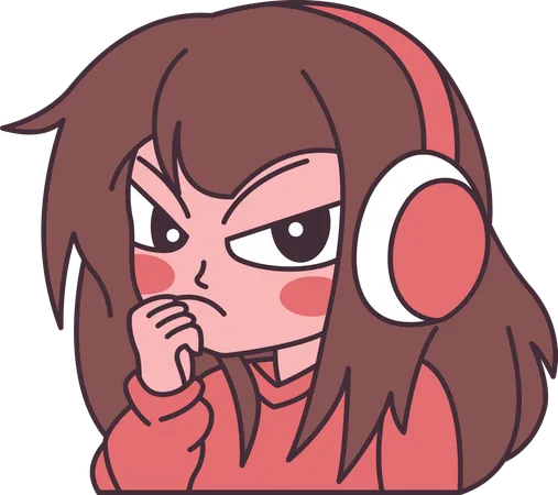 Girl wearing headset with angry expression  Illustration