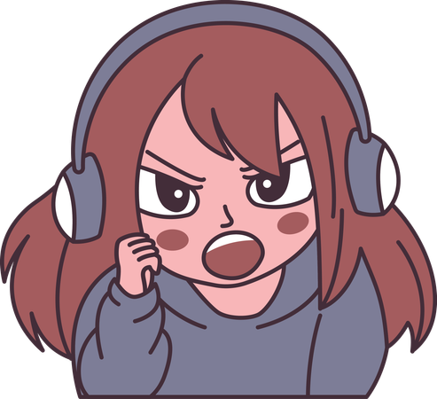 Girl wearing headset with angry screaming expression  Illustration