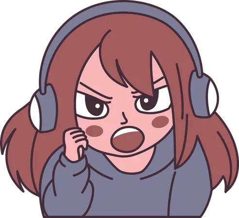 Girl wearing headset with angry screaming expression  Illustration