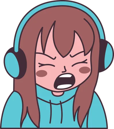 Girl wearing headset with angry screaming expression  Illustration