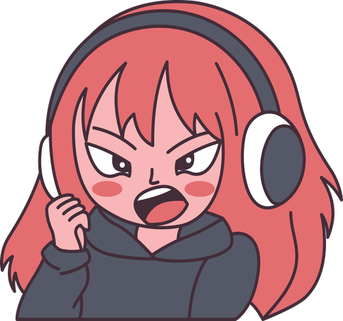 Girl wearing headset with angry screaming expression  Illustration