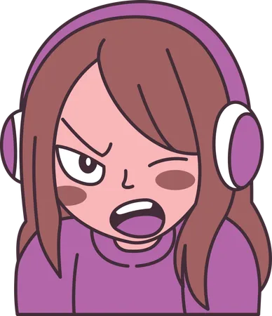 Girl wearing headset with angry screaming expression  Illustration