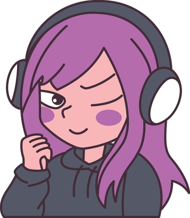 Girl wearing headset with brave expression  Illustration