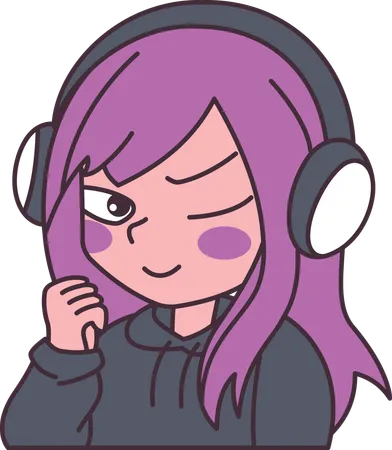 Girl wearing headset with brave expression  Illustration