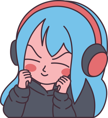 Girl wearing headset with excited expression  Illustration