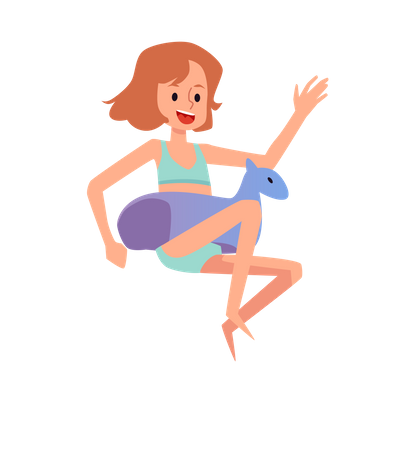 Girl wearing inflatable ring at beach  Illustration
