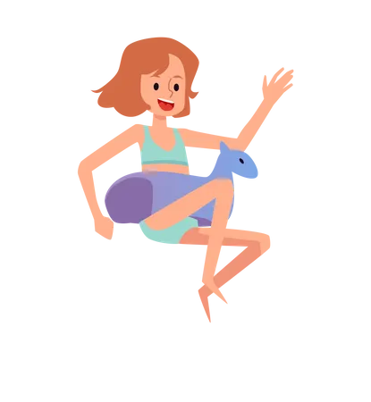 Happy Toddler Girl With Inflatable Ring Having Fun On Beach Or Pool At Summer Vacation Child Jumping And Playing In Water Illustration