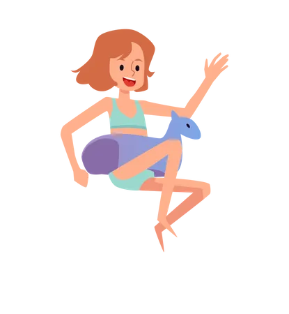 Girl wearing inflatable ring at beach  Illustration