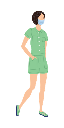 Girl Wearing Medical Masks  Illustration