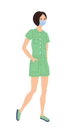 Girl Wearing Medical Masks  Illustration