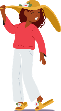 Girl wearing oversized pair of her mother slippers  Illustration