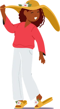 Girl wearing oversized pair of her mother slippers  Illustration