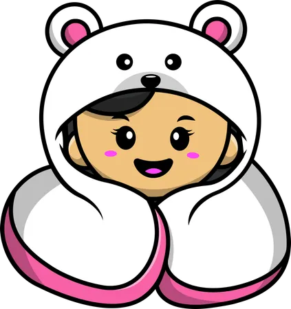 Girl Wearing Polar Bear Blanket  Illustration