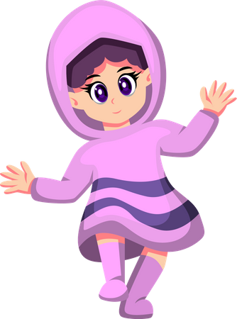 Girl Wearing Raincoat  Illustration